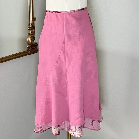 VTG 90s INC Silk Floral Midi Skirt 8P Fairycore Cottagecore Pink Coquette Mesh - Picture 6 of 7